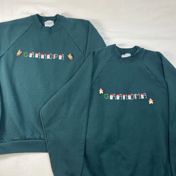 Hanes Sweaters - Vintage Hanes Christmas Sweatshirt Grandma Grandpa Graphic Crewneck XL Green